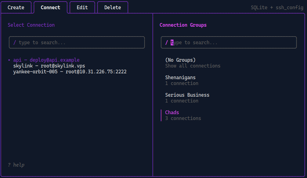 Filtering connections for 'Chads' group