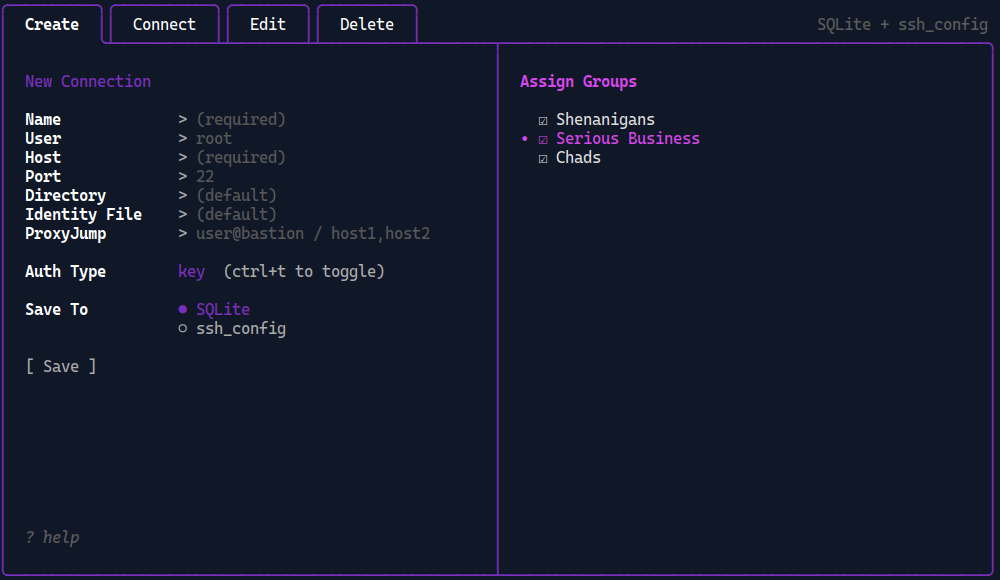 Assigning groups to new connection via right pane